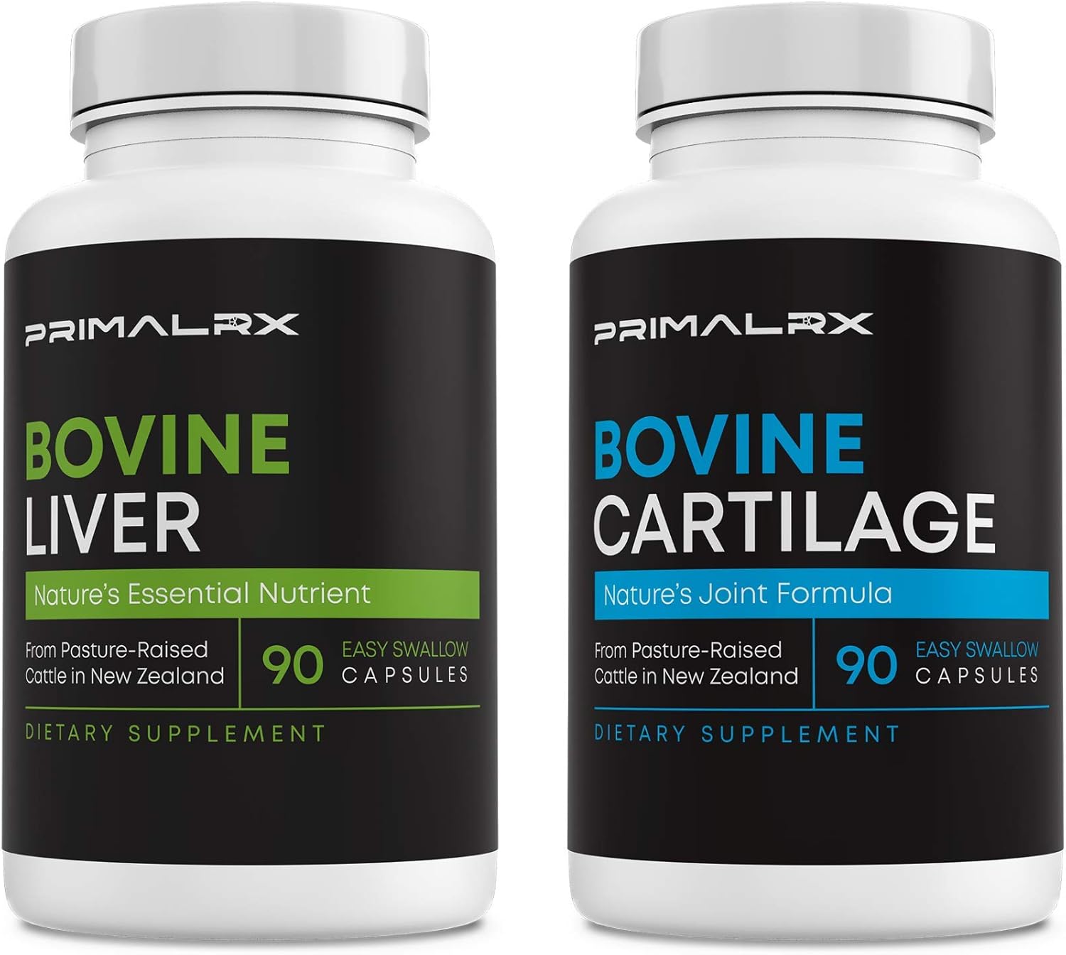 Duo – Grass-Fed Beef Liver & Bovine Cartilage Capsules: Freeze-Dried Whole-Food Organ Supplement, Type II Collagen Supplement for Joint Support, Mobility & Nutrient-Dense Energy (2 x 90caps)