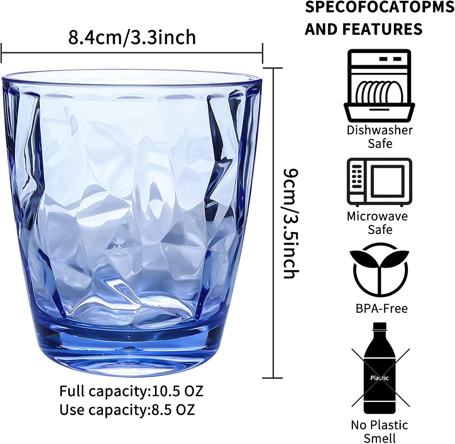 10 oz Plastic Water Tumblers | Set of 4 Transparent Unbreakable Drinking Glasses Clear Acrylic Reusable Juice Wine Cups for Home Picnic Party, Dishwasher Safe, Stackable (Blue) : Home & Kitchen