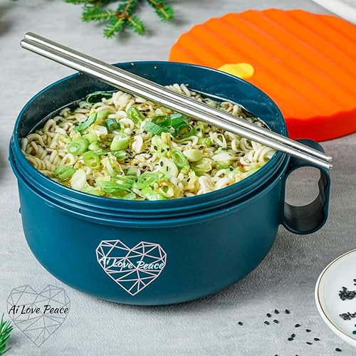 Miniatura 2 de AI LOVE PEACE Tazón para ramen, 40 onzas, para cocinar fideos en microondas para ramen, Pho, sopa y pasta, apto para lavavajillas y portátil, ideal