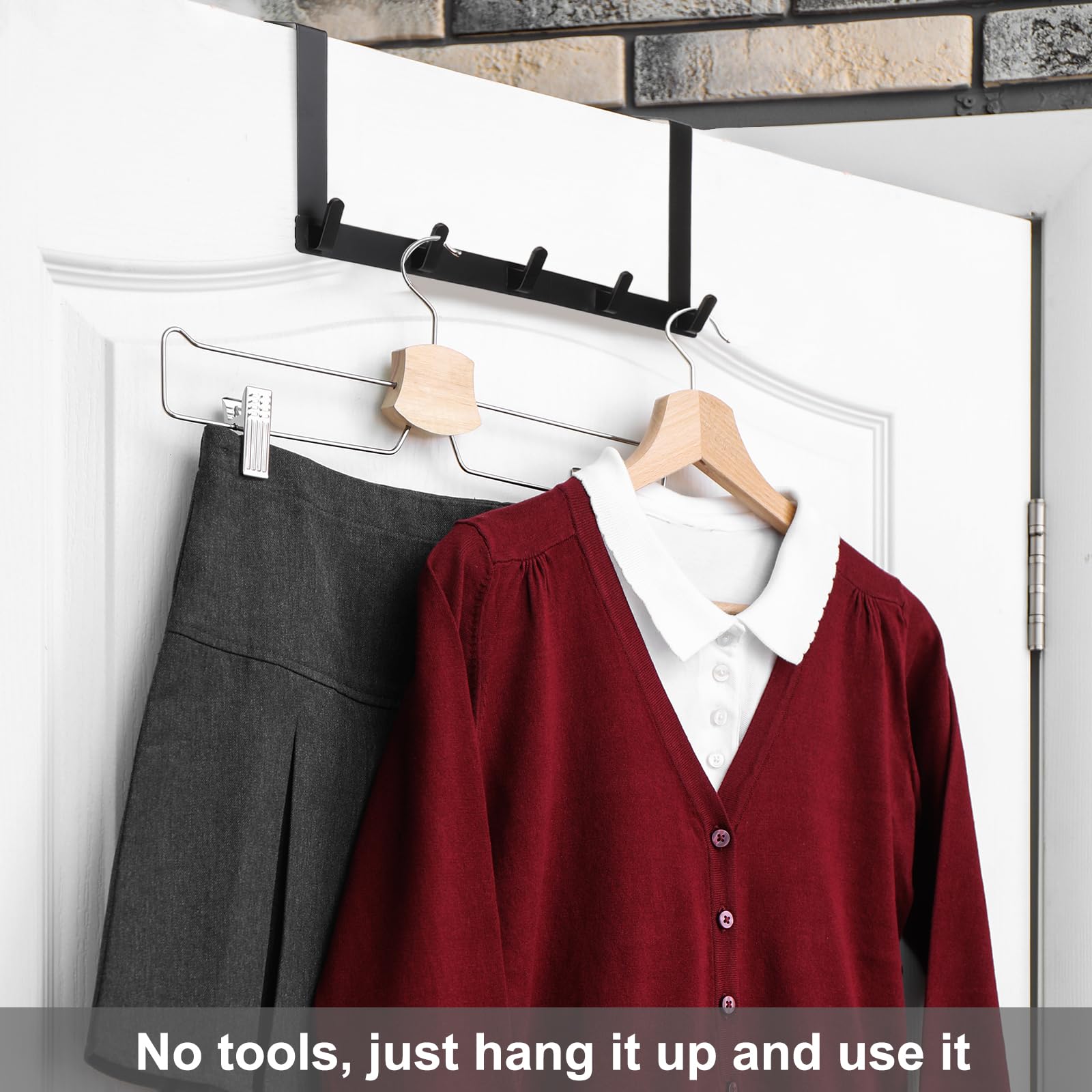 HARFINGTON Ganchos de metal extendidos para colgar abrigos, bolsas y sombreros sobre la puerta, toalleros con 5 ganchos para baño detrás de la puerta, color blanco