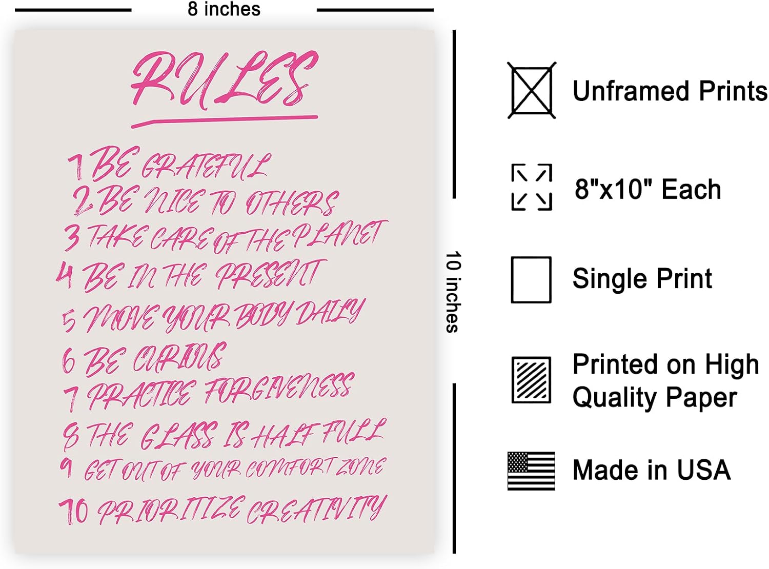Poster Master 10 Rules Print - Pink Typography Poster - Preppy & Pop Art - Trendy Gift for Men & Women - Aesthetic Wall Decor for Bedroom, Living Room, Office or Dorm - 8x10 UNFRAMED Wall Art