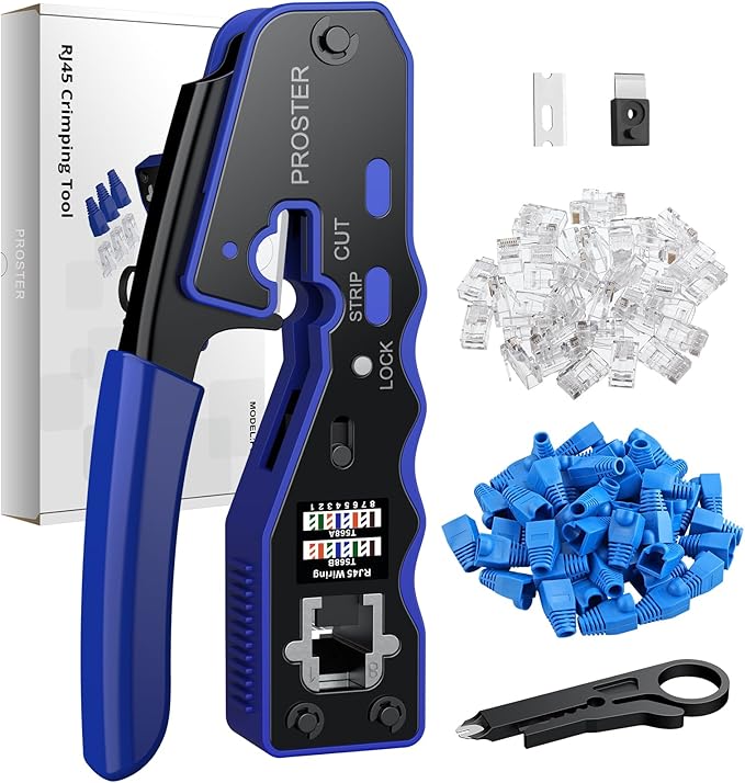 Proster RJ45 Crimp Tool Set - 3-in-1 RJ45 Crimping Tool Kit with 50 PCS ...