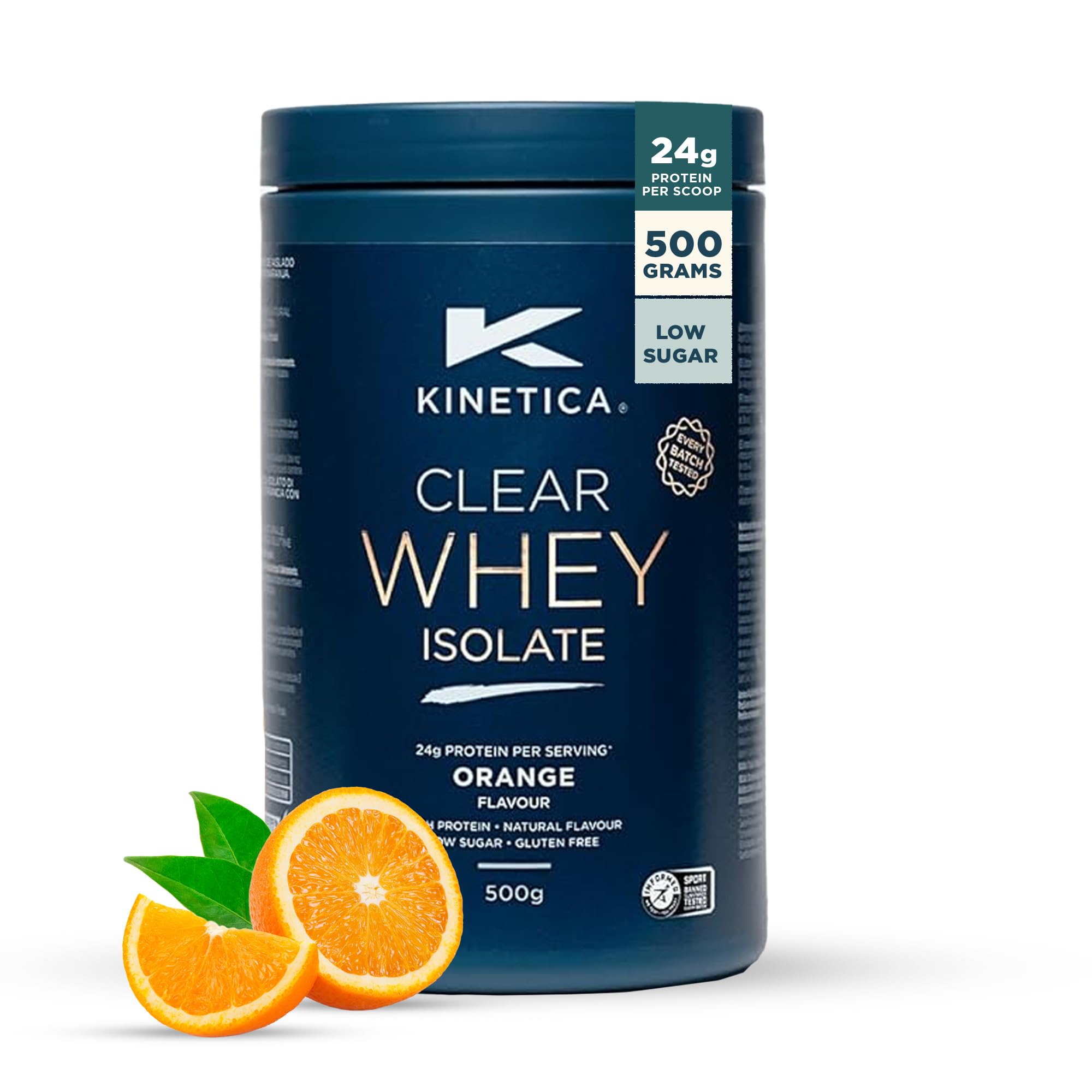Sports Clear Whey Isolate - Orange Flavour | 24g Whey Protein Isolate/Serve, 15 Servings/500g Pack | Naturally Occurring Amino Acid Profile | Lower in Lactose | Mixes Well with Water