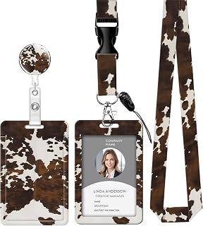 Retractable ID Badge Holder Lanyard with Clip & Keychain, Adjustable, Cute Durable Breakaway Reel, Perfect for Women Nurses, Teachers, Office Doctor Workers(Cow Fur Wild Cowhide)
