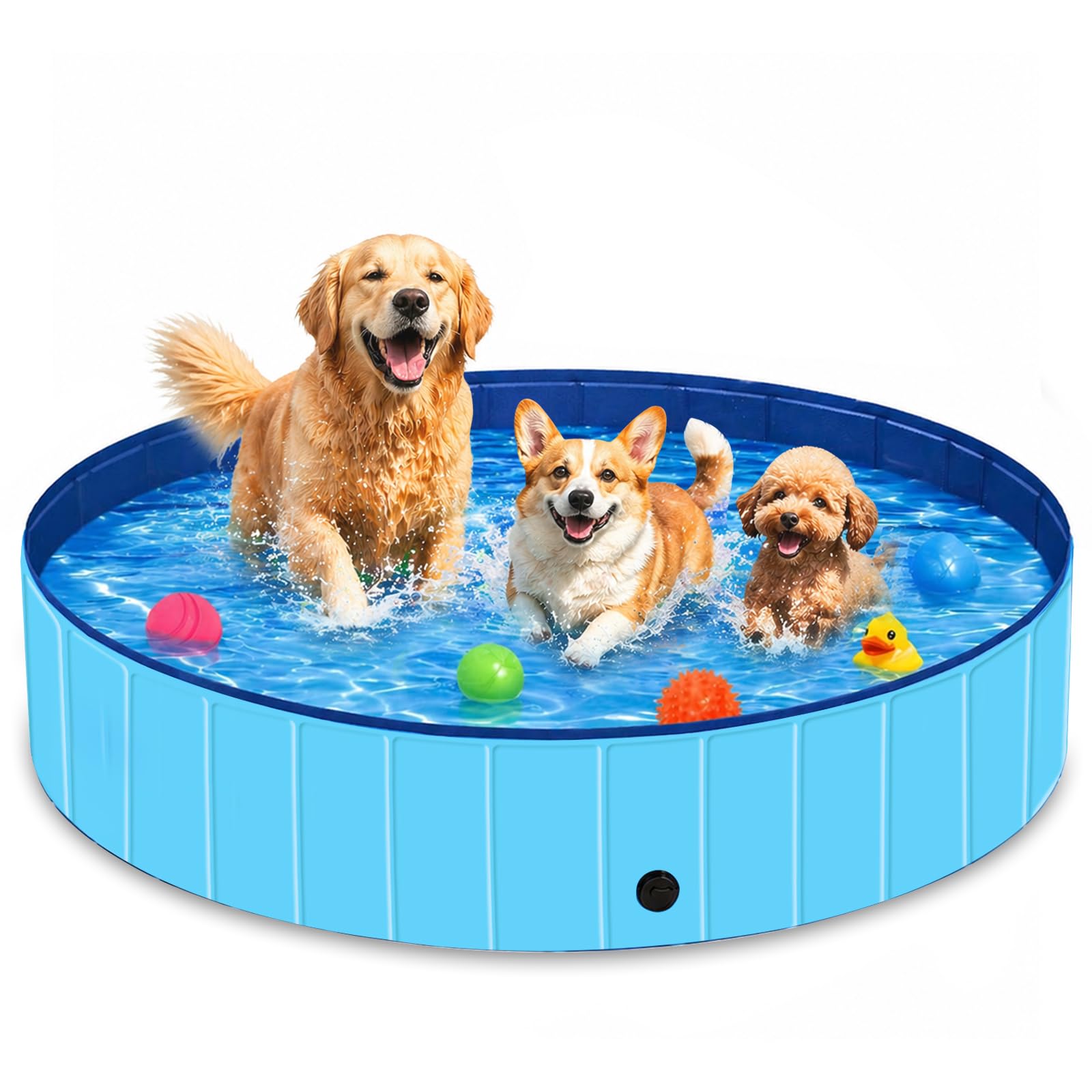 XL Dog Paddling Pool 160x30cm, Foldable Dog Swimming Pool for Large Dogs, Scratch-Resistant Taffeta Dog Bath Tub, Non-Slip Collapsible Paddling Pools for Garden Outdoor Cooling (XL-160×30cm)