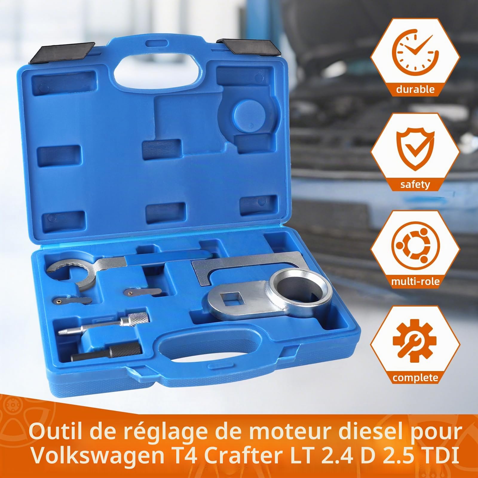 EXLECO Kit d'outils d'installation moteur Compatible avec VW T4 Crafter LT 2.4D 2.5D SDI TDI Outil courroie de distribution Kit d'outils de calage moteur Outil de verrouillage arbre à cames Outil de