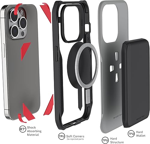 Miniatura 6 de Ghostek Exec - Funda tipo cartera para iPhone 15 Pro, soporte magnético para tarjetas de crédito, compatible con accesorios MagSafe, función atril