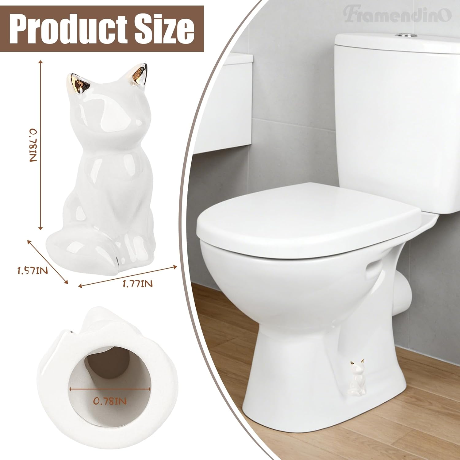 Framendino, 2 Pack Ceramic Toilet Bolt Caps Lovely Cat Decorative Bowl Covers White Cap
