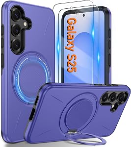 Gritup for Samsung Galaxy S25 Case [Compatible with MagSafe Accessories]:2 Pcs HD Screen Protectors,Built-in Kickstand,Dual Layer Shockproof,Camera Guard,Velvet Touch,S25-Purple