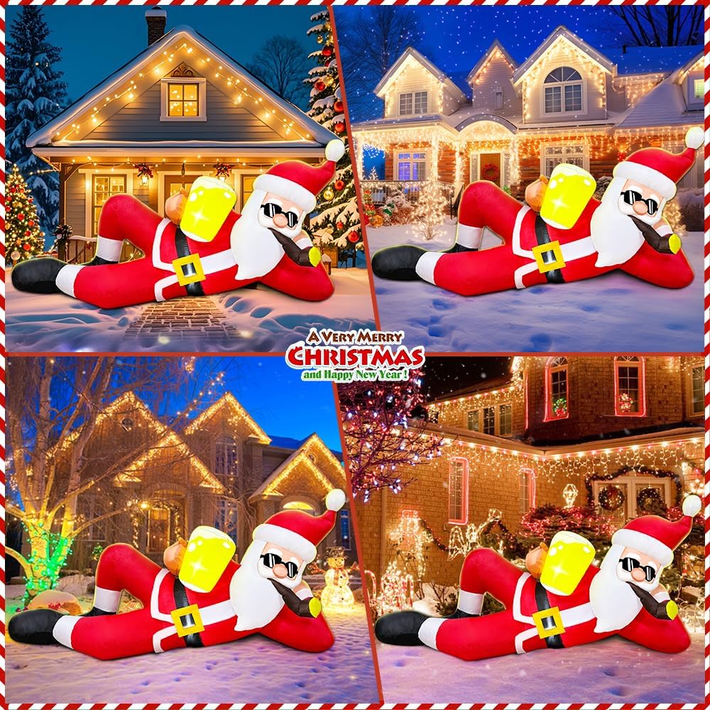 6FT Inflatable Lying Santa Claus Outdoor Decoration with LED Lights - Christmas Blow up Yard Decor for Outside Garden Lawn Xmas - Image 2