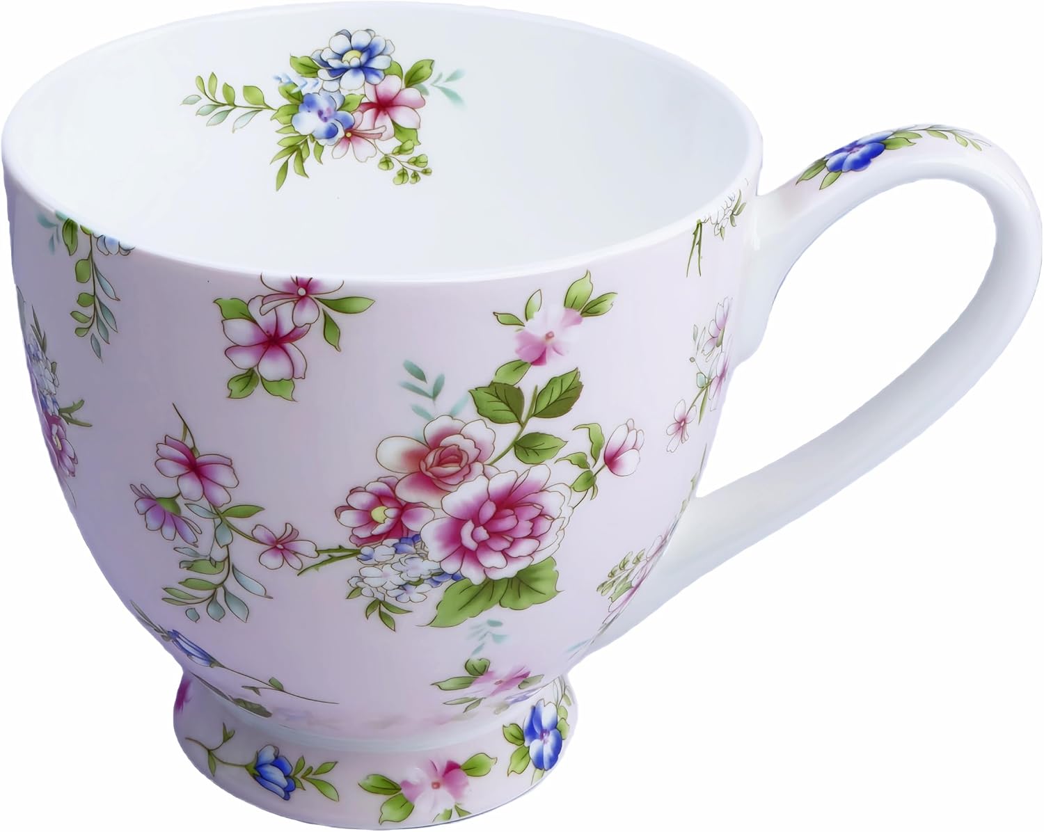 16oz Bone China Floral Coffee Mug, Stylish Porcelain Flower Teacup for Home