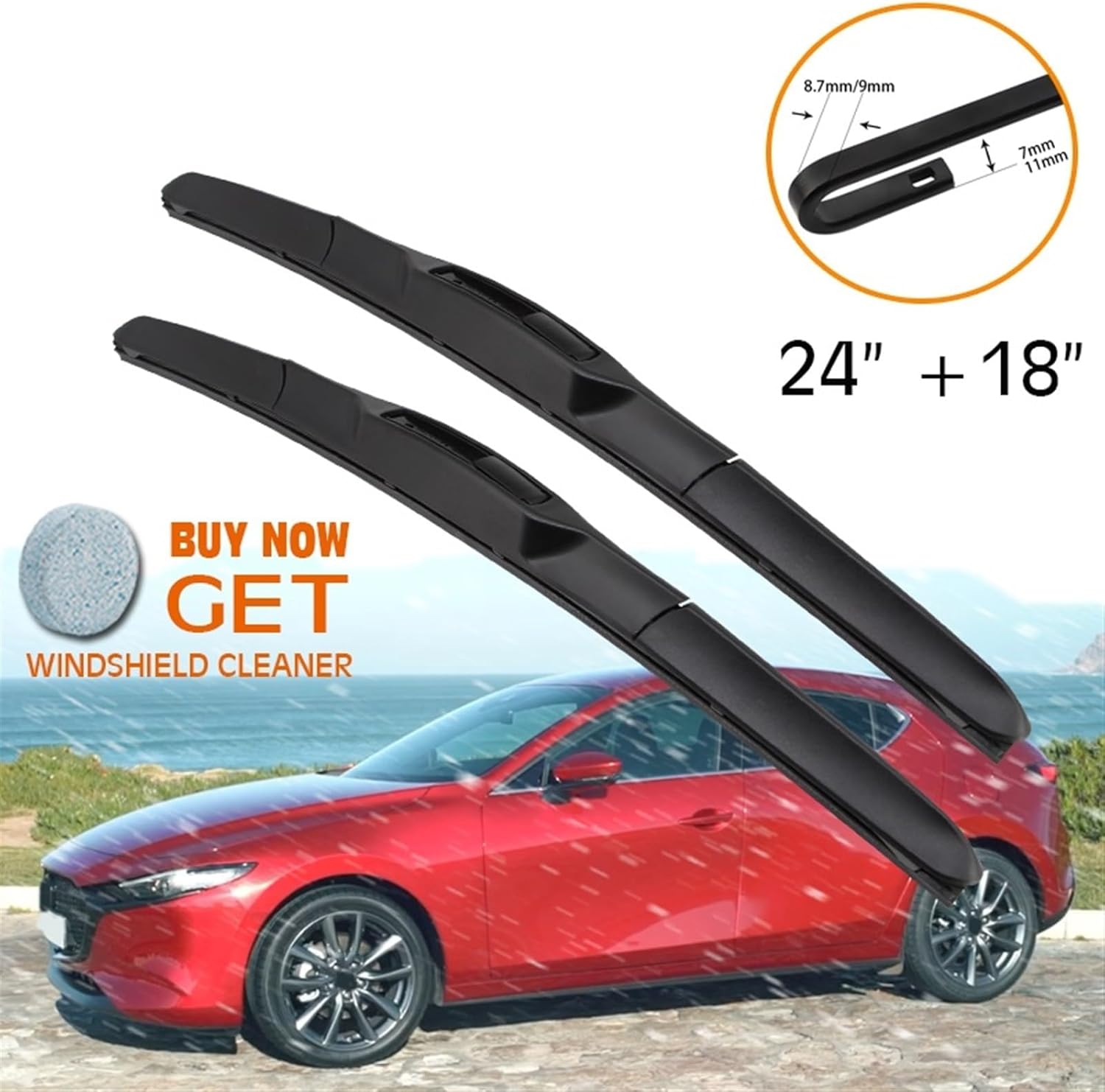 Car wiper Car Wiper/Fit For Mazda 3 Axela Hatchback 2014-2020 Windshield Rubber Silicon Refill Front Window Wiper 24"+18" Auto Accessories Automotive Windshield Wipers(Type A 2418,LEFT WHEEL DRIVER)