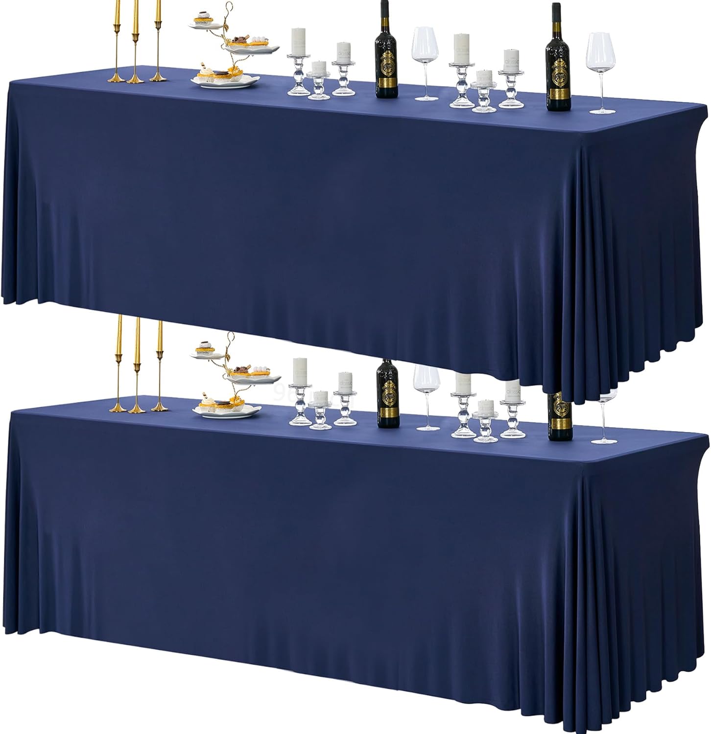 Htper 2 Pack Navy Blue Spandex Table Clothes for 8 Foot
