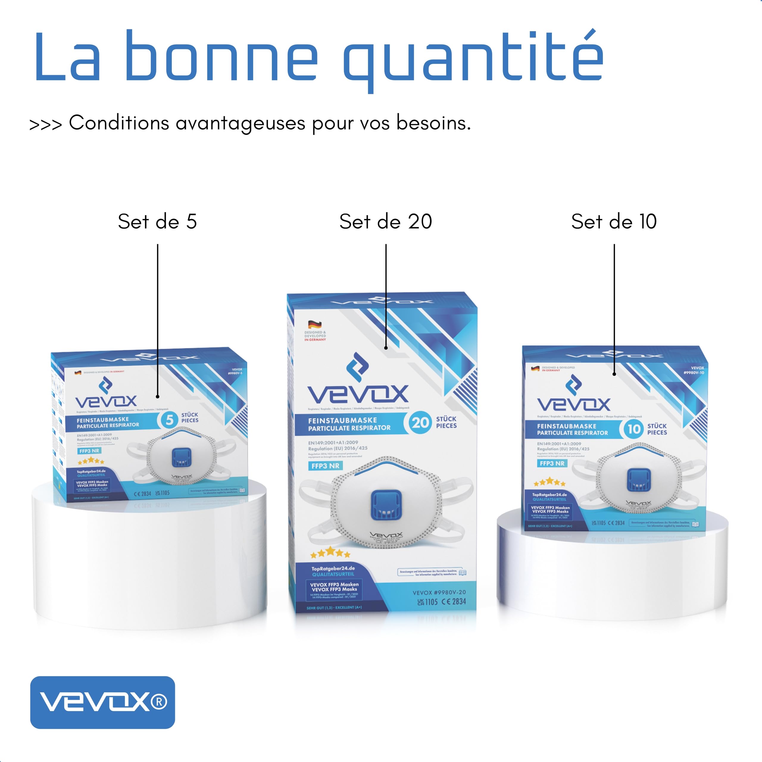 VEVOX® Masque FFP3 - Lot de 5 - Masques Travaux, Chantier et Bricolage anti Poussière avec Valve - Protection contre p. ex. Amiante, Peinture, Moisissure ou Produits Chimiques