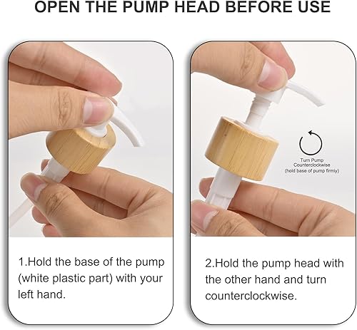 Miniatura 6 de Juego de 2 dispensadores de jabón de manos de vidrio con bomba de bambú, elegante dispensador de jabón líquido recargable, perfecto para fregadero