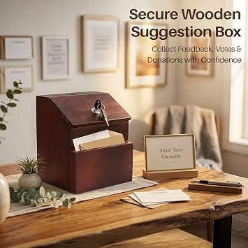 Flexzion Wooden Suggestion Box with Lock and Slot, Lockable Ballot Box
