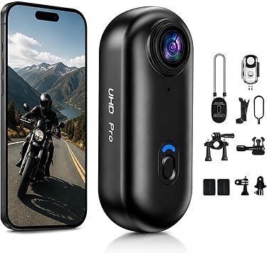 dahocamgo 4K Mini Body Camera, Waterproof Wearable Design, 64GB Built-in Storage, Sports POV Cam, Helmet Mounted Hands Free Recording for Cycling, Motorcycle, Vlogging
