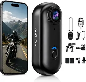 dahocamgo Mini câmera corporal 4K, design vestível à prova d'água, armazenamento integrado de 64 GB, câmera POV esportiva, gravação mãos livres para ciclismo, motocicleta, vlogging