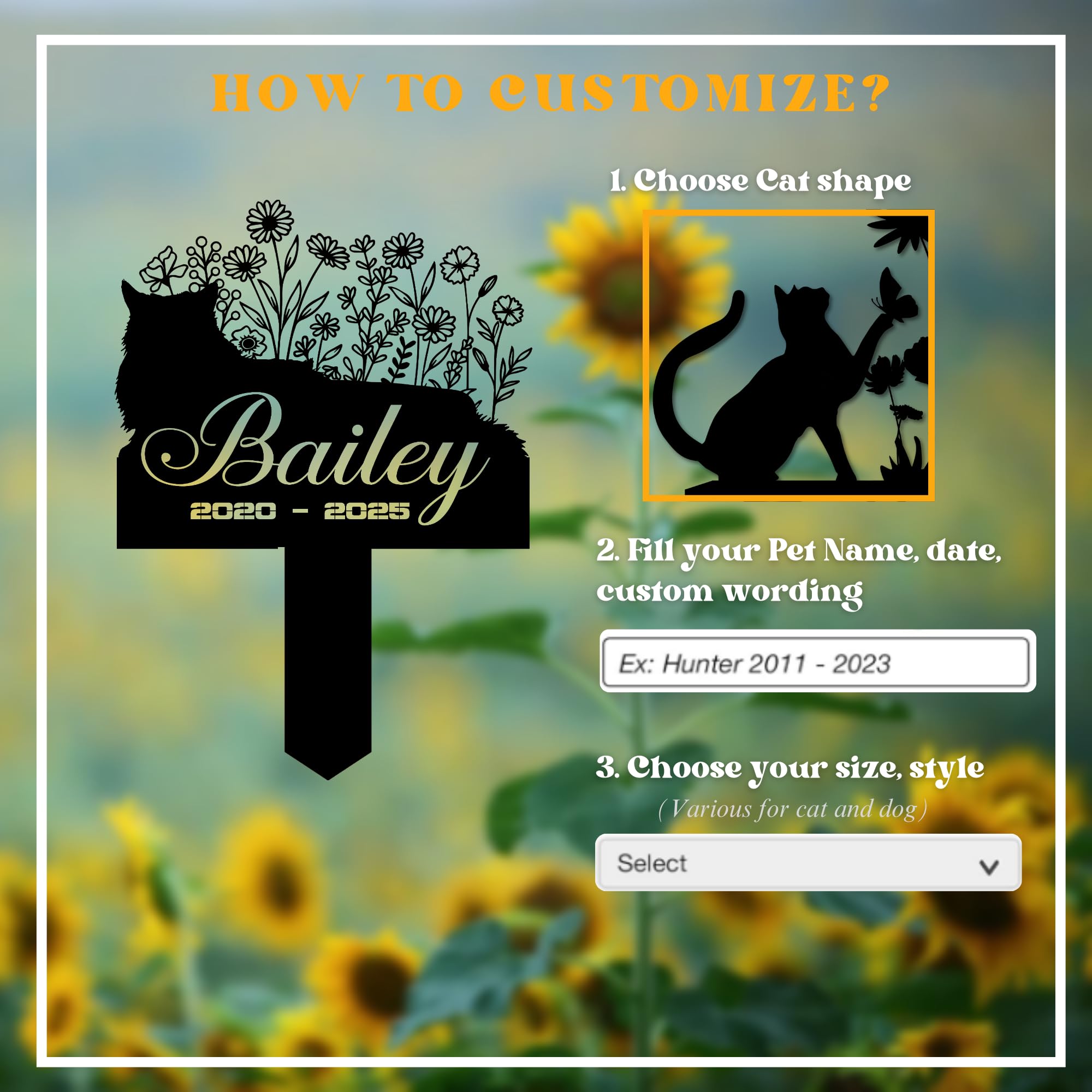 Nestura Cat Headstone and Grave Marker – Personalized Outdoor Grave Marker for Pets with Custom Name and Year, Durable Metal Cat Tombstone for Garden Tribute