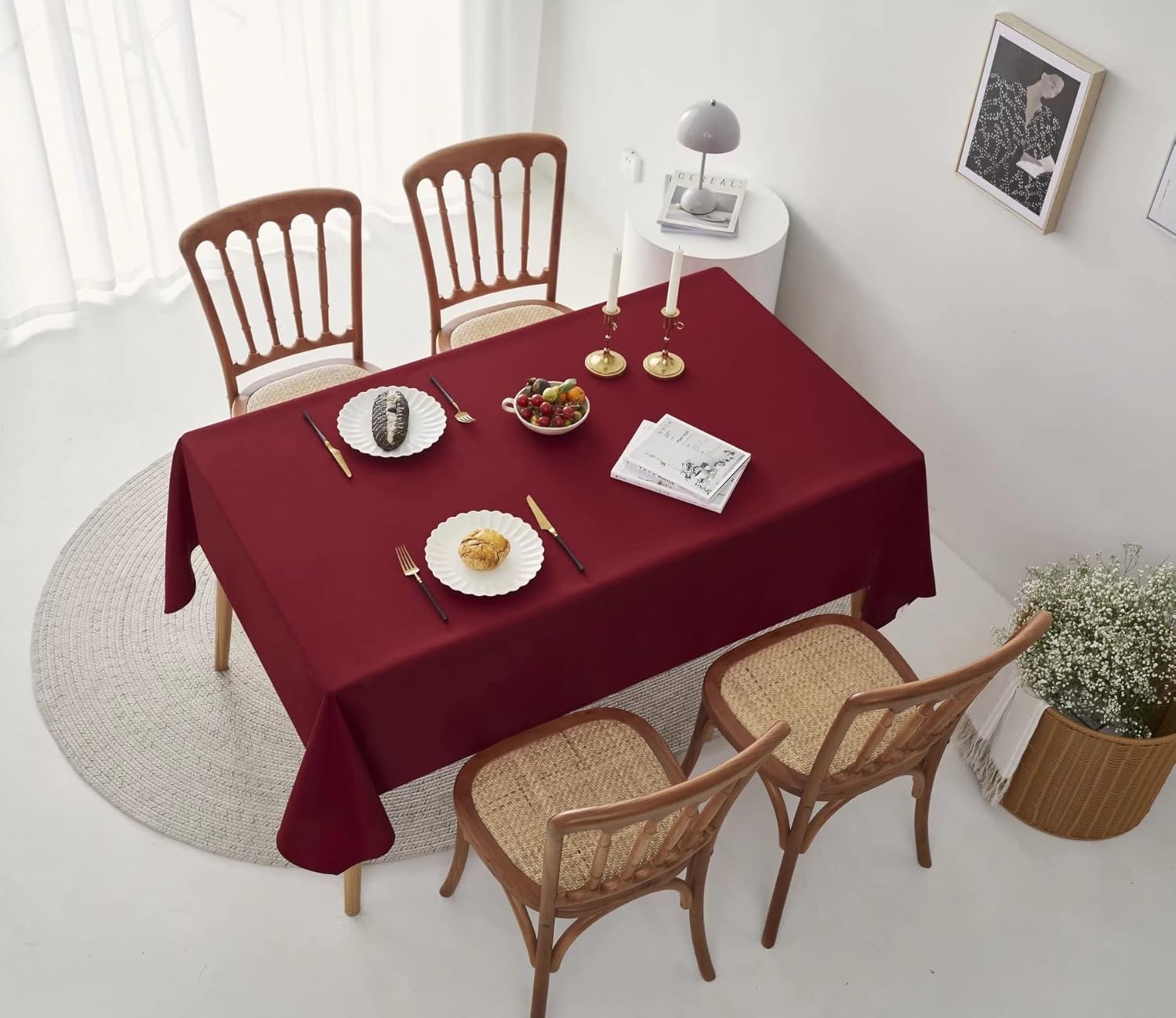 Up To 40% OFF Rectangle Tablecloth - 60x84 inch Waterproof and Wrinkle Resistant Washable Table Cloths Polyester Fabric Table Cover for Kitchen, Dining, Parties, Outdoor and Indoor Use - Red