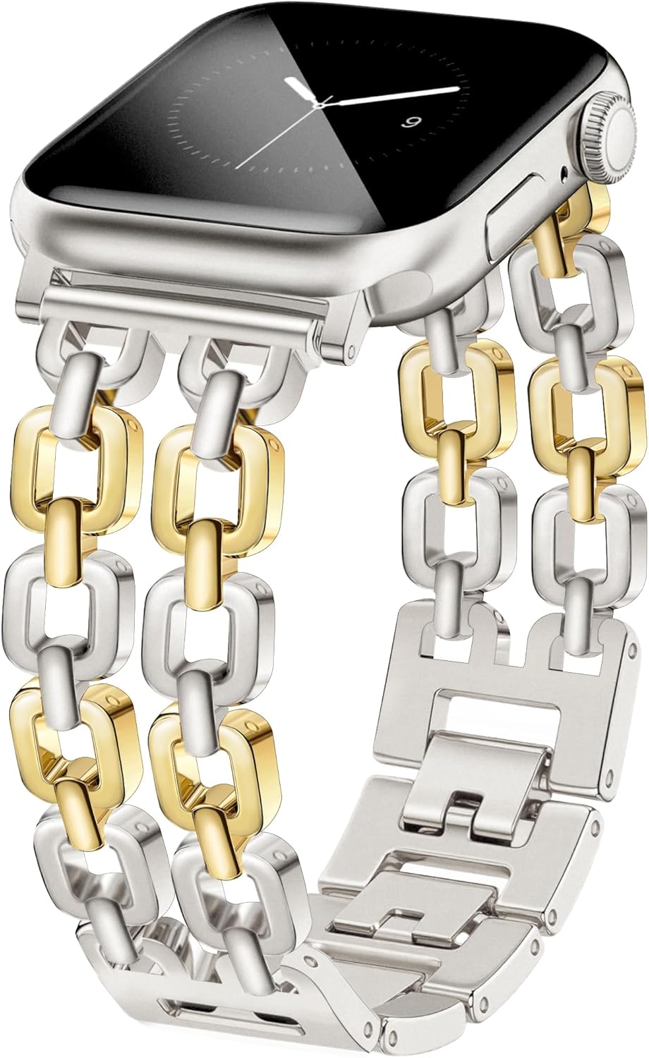 Gold Silver Watch Bands for Women Compatible with Apple Watch 38/40/41/42/44/46/49mm Adjustable Metal Strap Dressy Pretty Chain Bracelet for iWatch Series 11/10/9/8/7/6/5/4/SE/3/2/1/Ultra