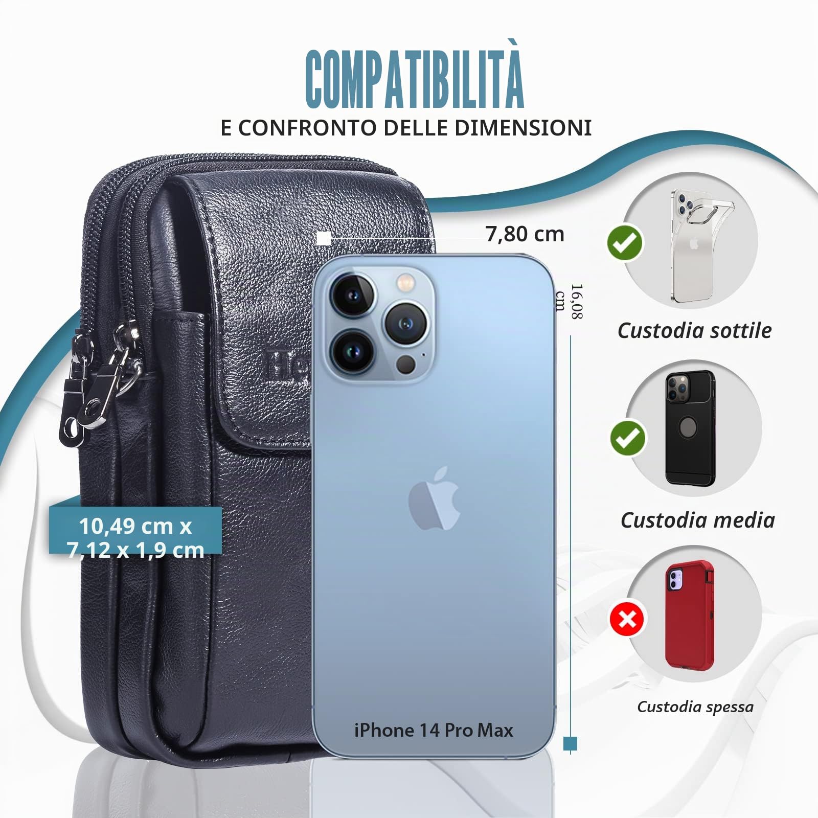 Borsa a Tracolla per Telefono Cellulare con Cinturino, Marsupio per Uomo, Porta Smartphone in Vera Pelle, Borsellino Portafoglio da Viaggio, Piccolo Marsupio con Chiave per Carta Fionda