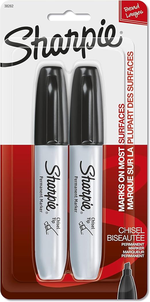 SHARPIE Permanent Markers, Chisel Tip, Black, 2 Count