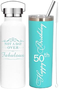 EBE EmmasbyEmma 50th Birthday Tumbler, Gifts, Presents for Women Turning 50 Year Old