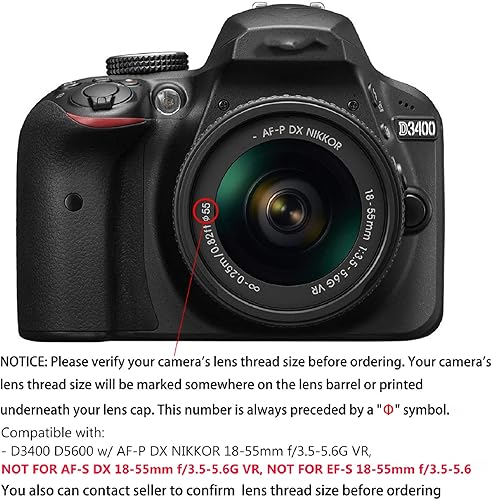 Miniatura 2 de Juego de parasol de 55 mm compatible con lente Nikon D3400 D3500 D5500 D5600 D7500 DSLR con lente AF-P DX 18-55 mm f/3.5-5.6G VR, parasol de goma