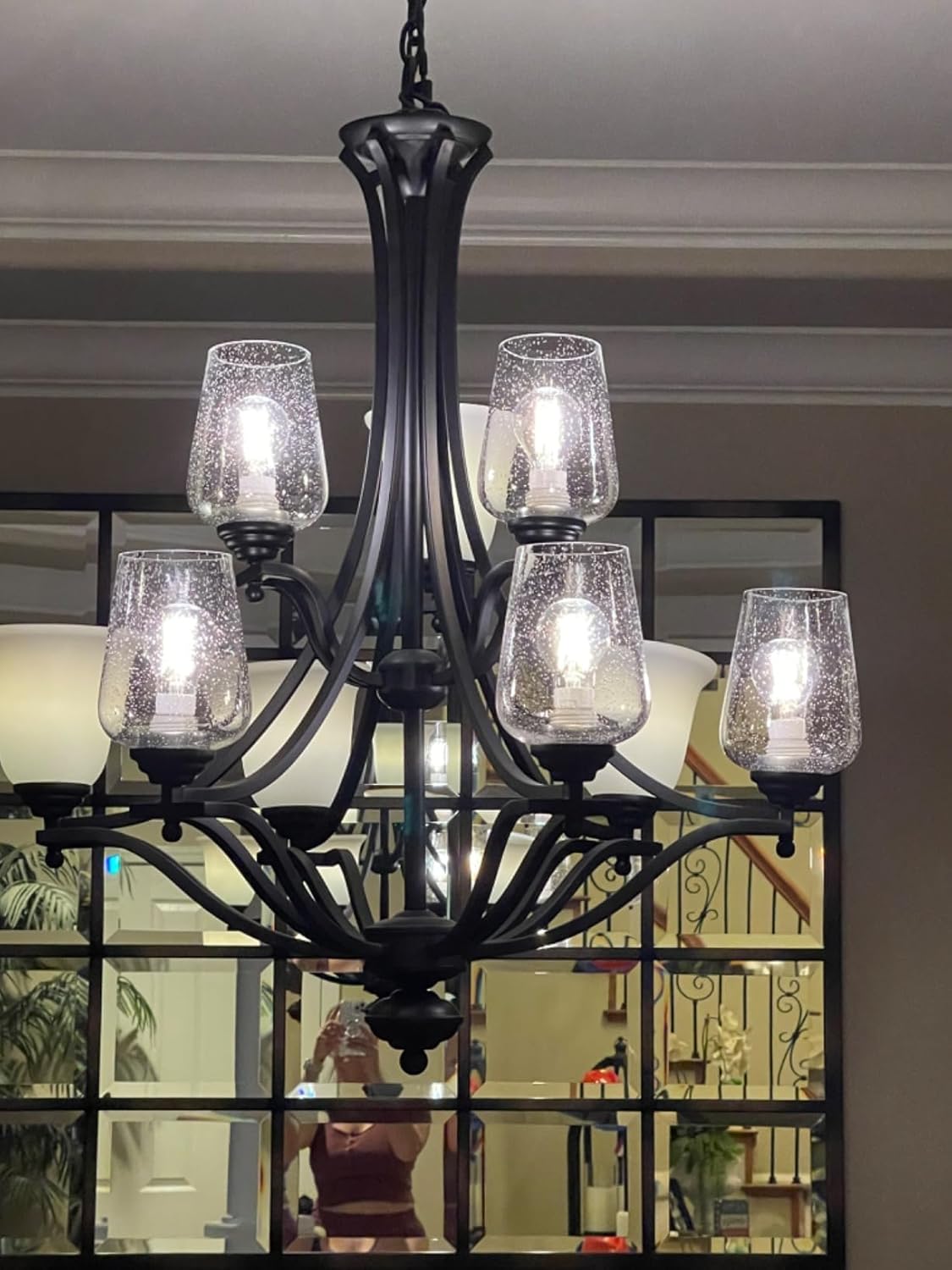 Wine Glass Lamp Shade for Light Fixture, 6.3" Height, 1-5/8 Inch Fitter, 3 Pack Clear Seeded Bubble Effect Glass Shade Replacement Globe