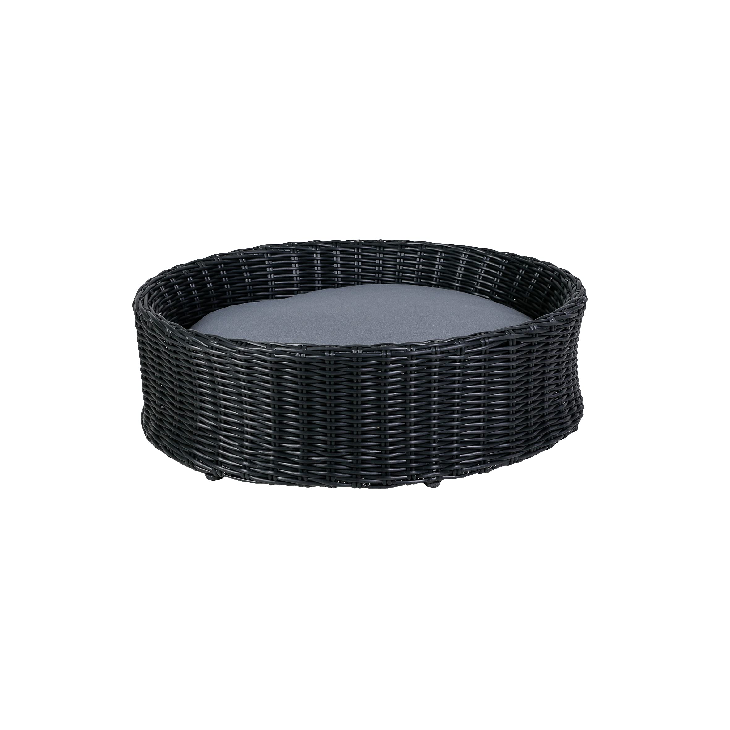 greemotion Hundebett aus schwarzem Polyrattan mit Kissen, ca. 65 x 20 x 55 cm