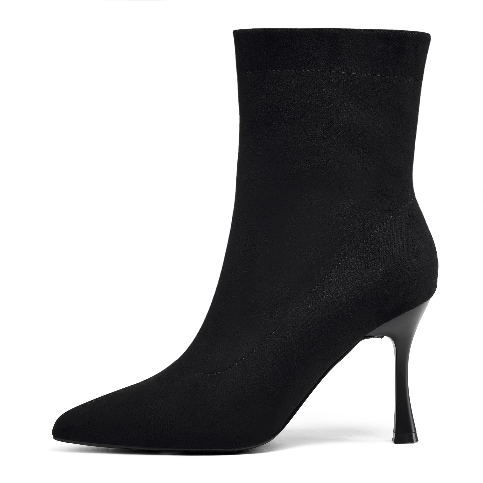 Damskie botki 9 cm szpiczasty nosek - średni obcas szpilki buty robocze dla kobiet modne krótkie buty czarne 8, Czarny zamsz, 39 EU