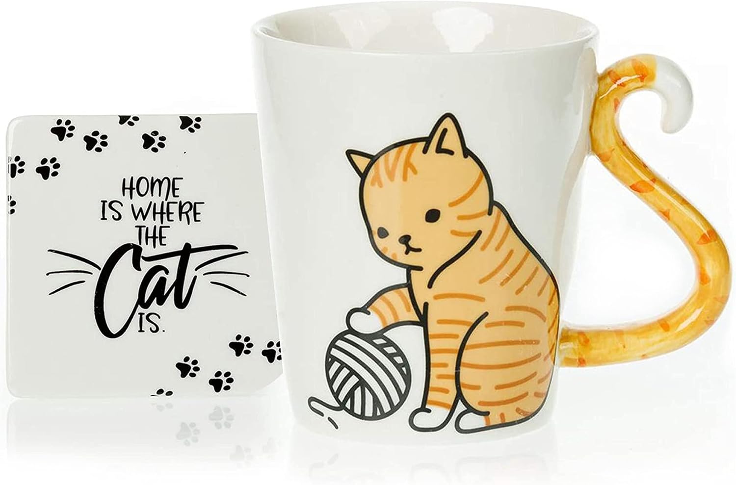 InFLOATables Orange Cat Mug and Coaster Set - Cute Mug with Ceramic Coaster - 3D Coffee Mug with Tail Cat Handle - Novelty Coffee Mugs - Tabby Cat Mug - Holds 12 Ounces of Drink - Cute Birthday Gift InFLOATables Orange Cat Mug and Coaster Set - Cute Mug with Ceramic Coaster - 3D Coffee Mug with Tail Cat Handle - Novelty Coffee Mugs - Tabby Cat Mug - Holds 12 Ounces of Drink - Cute Birthday Gift
