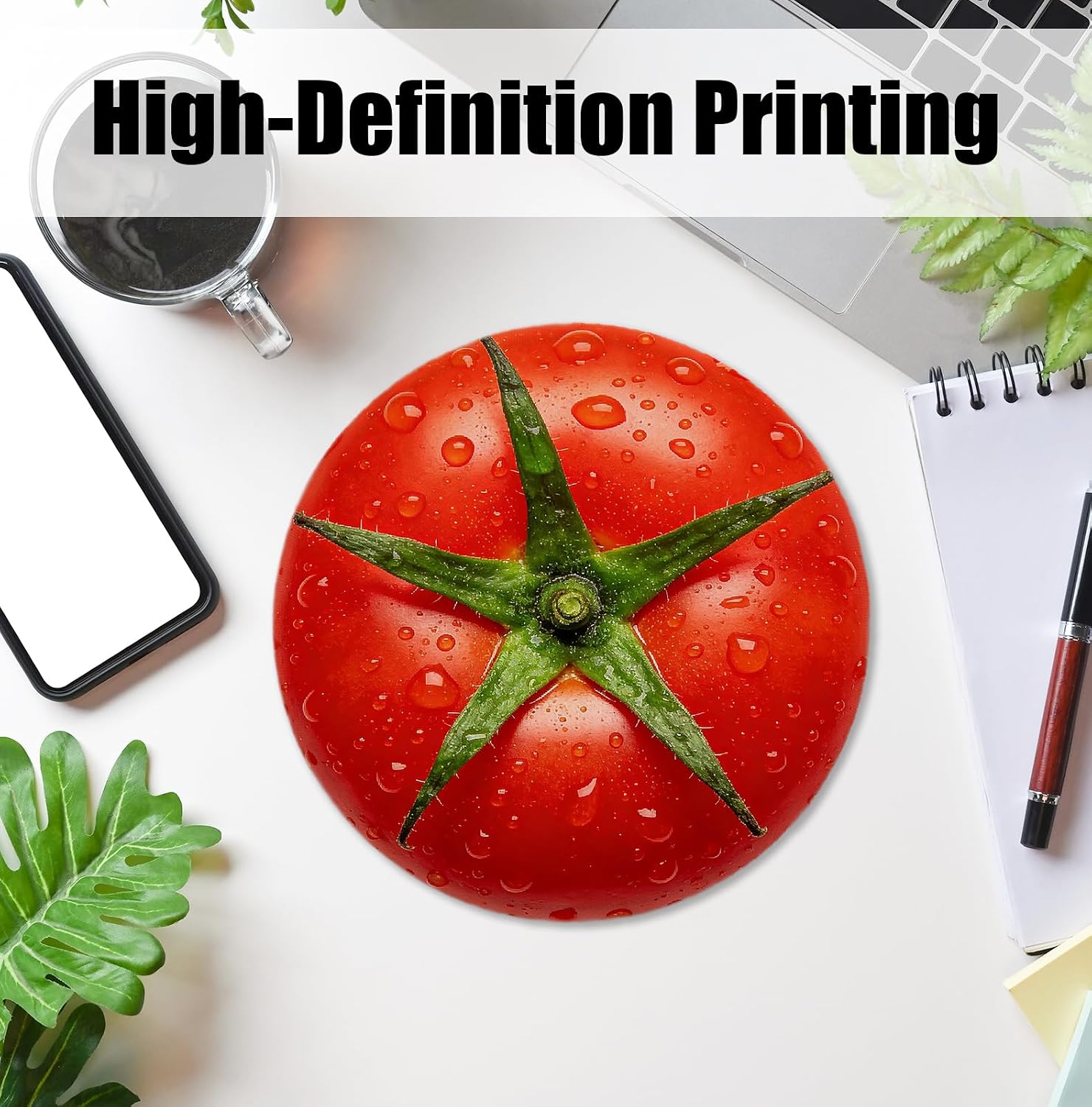 Red Tomato Mouse Pad for Desk, Modern Farmhouse Vegetable Fruit Round Mousepads with Anti-Slip Rubber Base for Computer Laptop Home Office Desk Accessories, 7.9x7.9 Inch image 2
