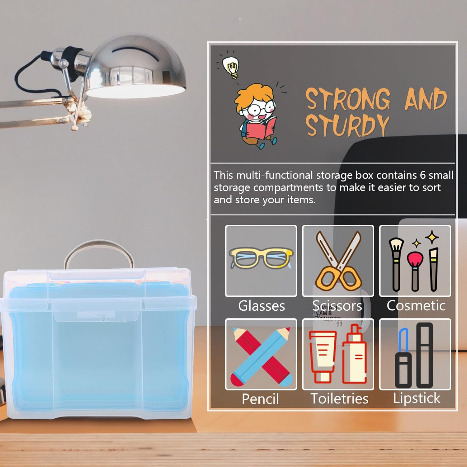 Multi-functional Photo Storage Box Organizer for 5x7 Inch Pictures with Handle, Colorful Craft Storage Container for Postcards and Accessories, Household Photo Keeper Case