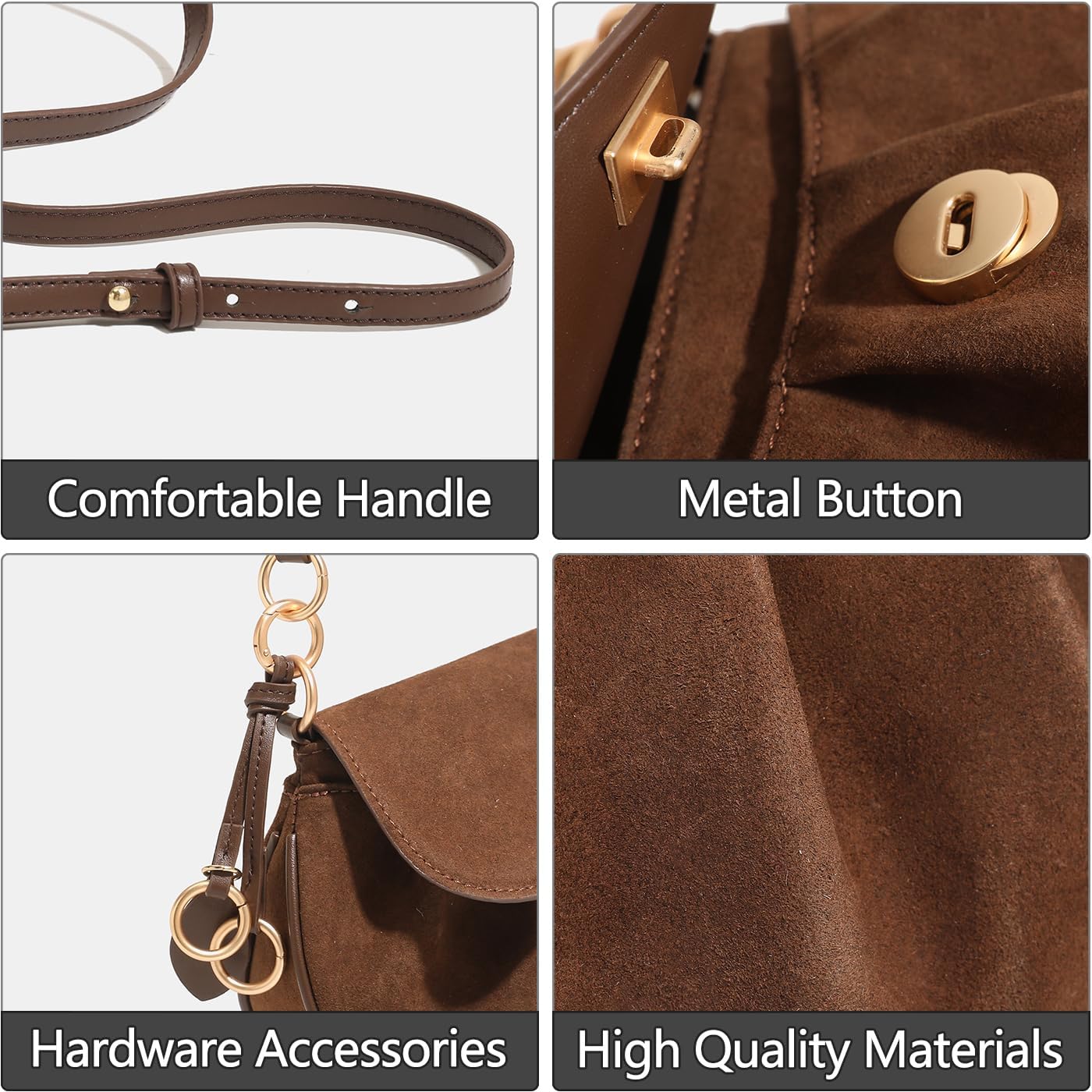 Suede Hobo Bag for Women, Vintage Crescent Crossbody Purse & Shoulder Bag for Everyday Casual Use