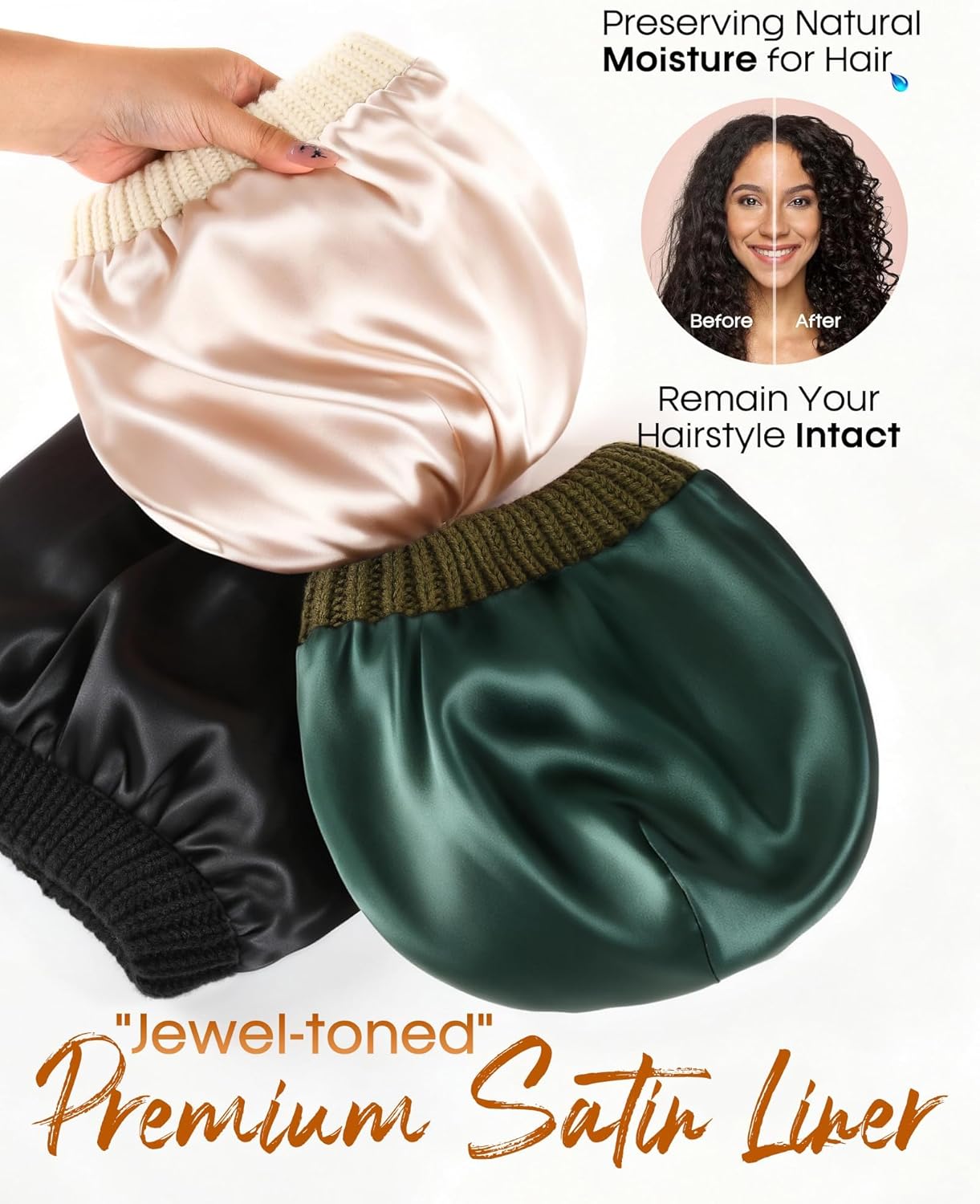 FURTALK Womes Slouchy Winter Beanie Knit Hat Satin Lined 3 Pack Thick Warm Fashionable Skull Cap - Image 2