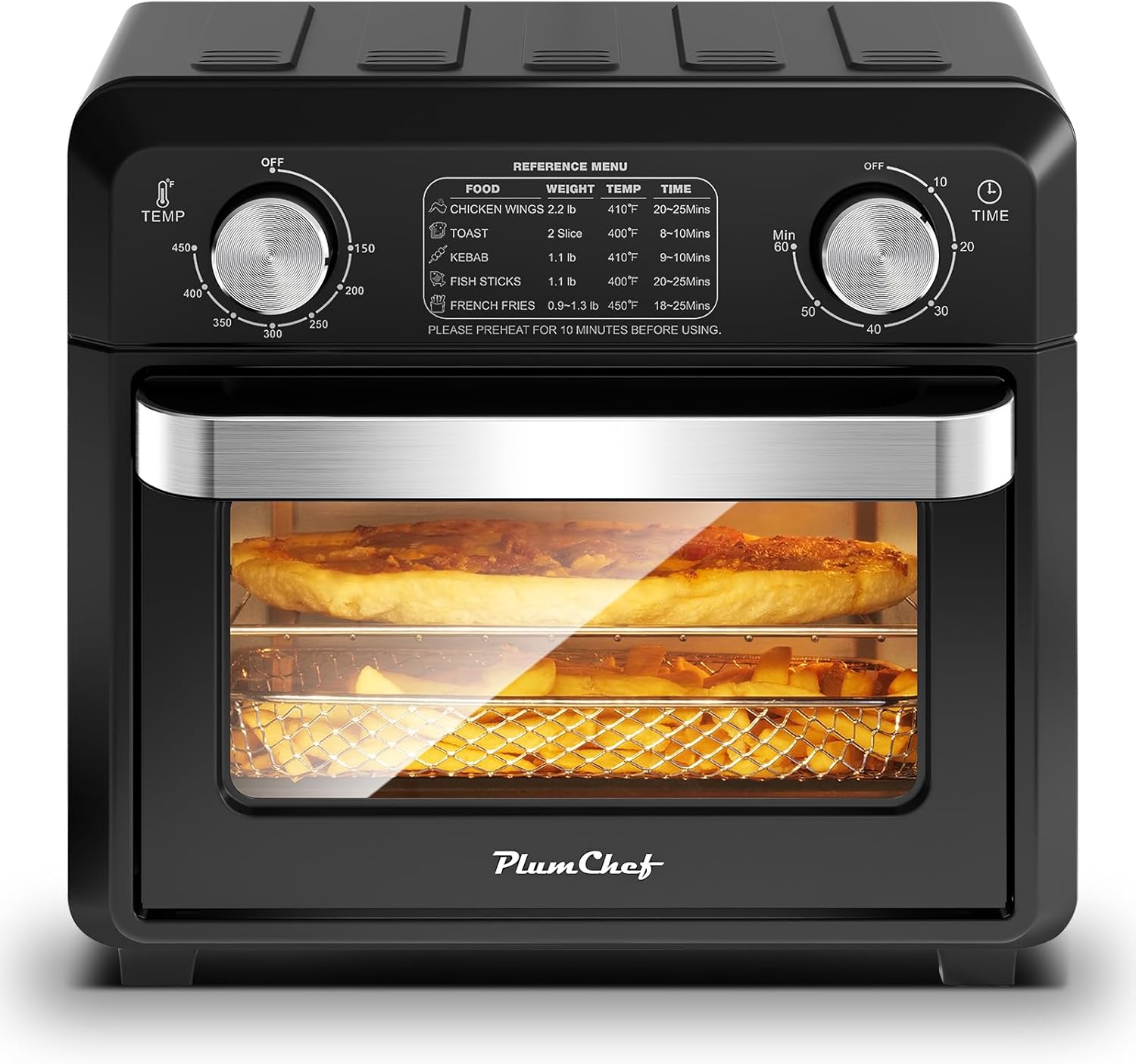 2-Slice 11QT Small Air Fryer Toaster Oven for Singles & Couples, 1500W Convection Countertop Oven with Reference Menus, Adjustable Time & Temperature, Stainless Steel Housing, Black product image