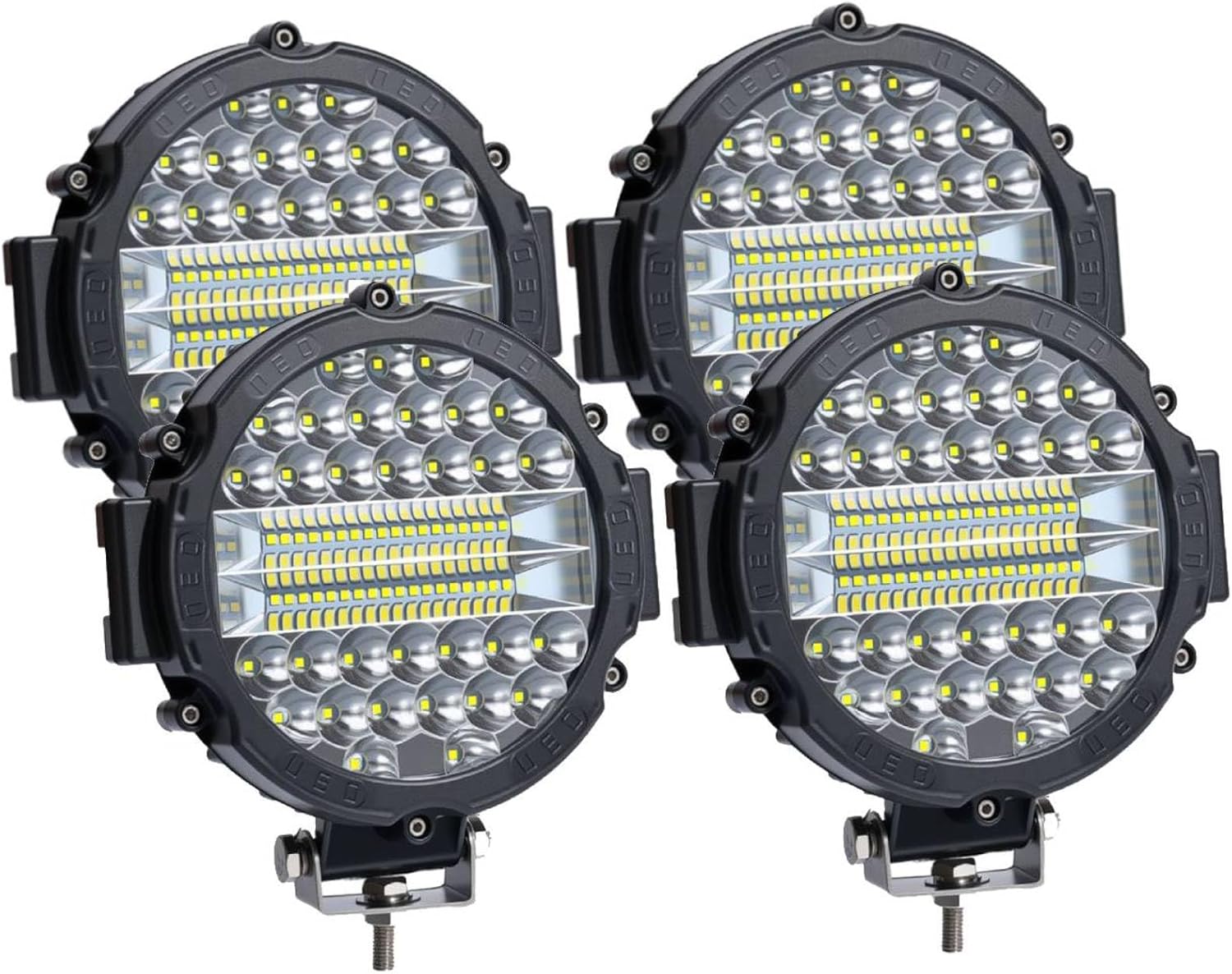 7 Inch Round Led Off Road Lights Pod, 4Pcs 201W Led Pod Light Bar Offroad Auxiliary Driving Work Lights Fog Lamp for Pickup Trucks Tractor Car Snowmobile Golf Cart RV ATV UTV 4X4, Black