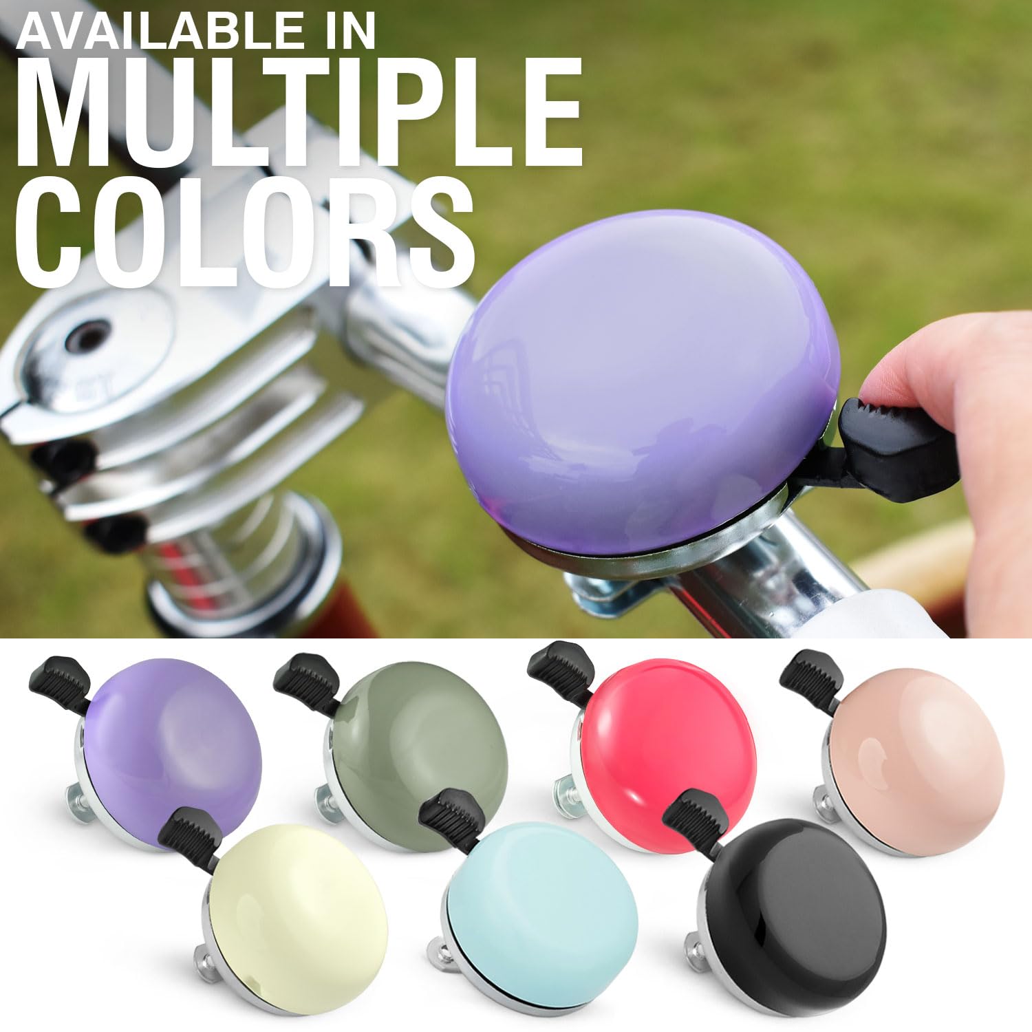 MARQUE Beach Cruiser - Timbre de bicicleta clásico para adultos y niños con sonido de anillo tradicional (morado)