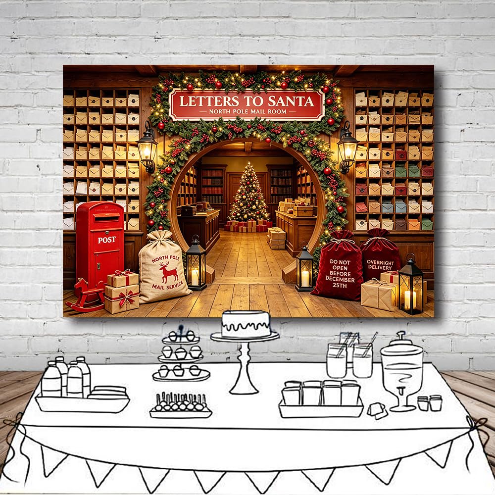 Fondale fotografico con lettera a Babbo Natale, albero di Natale, albero di Natale, decorazione per feste a tema, 2,8 x 1,8 m, per studio fotografico