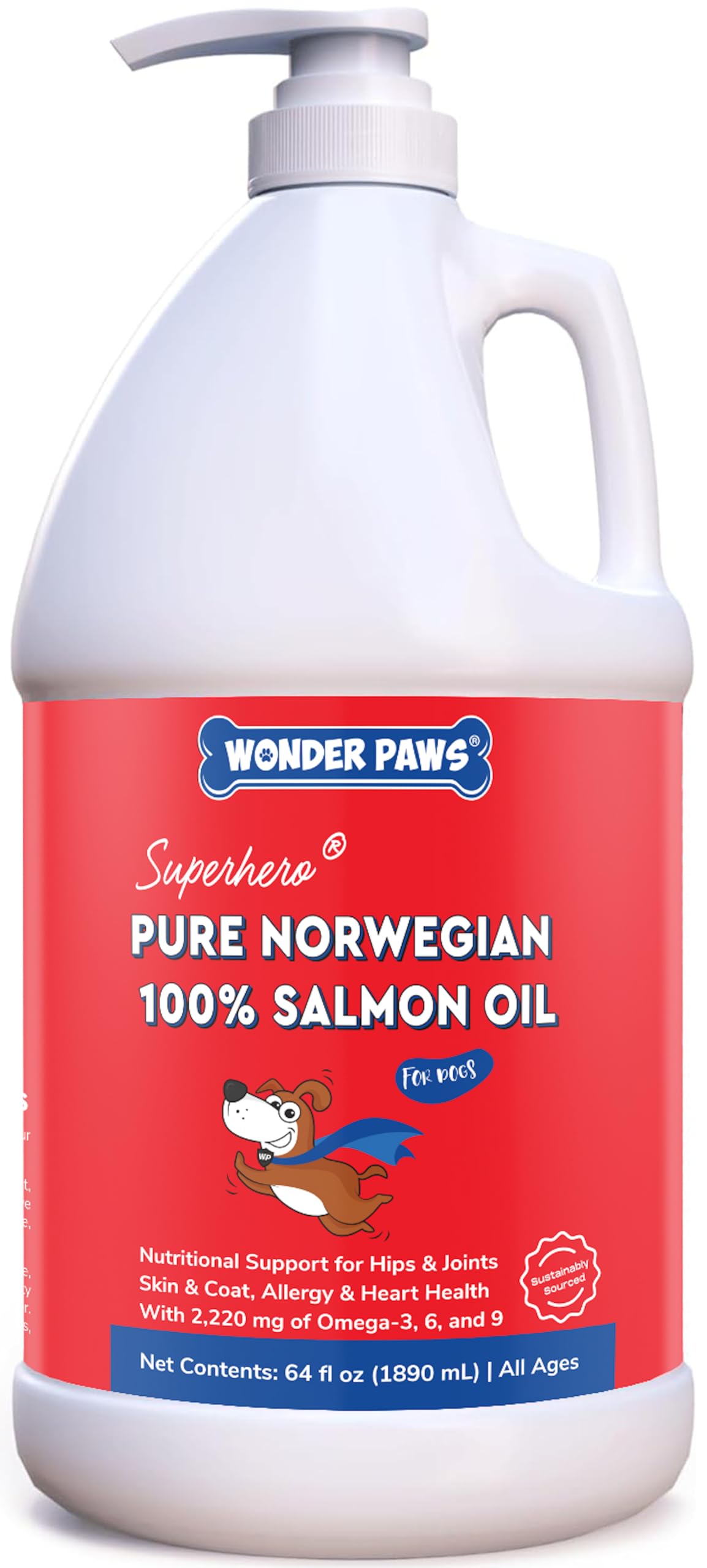 Premium Salmon Oil for Dogs – Pure Norwegian Salmon Oil High in Omega 3 EPA & DHA -Powerful Fish Oil for Dogs Skin & Coat, Hip & Joints, Allergies &