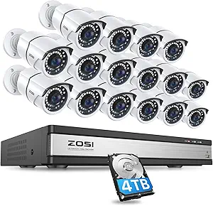 ZOSI 16-Channel 4K PoE Home Security Camera System with 4TB HDD and 16 x 5MP IP Cameras