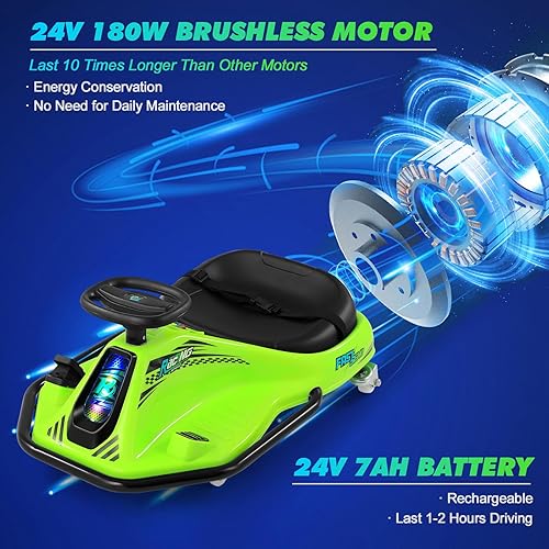 Miniatura 3 de JOYLDIAS Coche de deriva giratorio de 360 grados, 24 V eléctrico a la deriva para niños con velocidad altabaja, motor sin escobillas de 24 V, luces