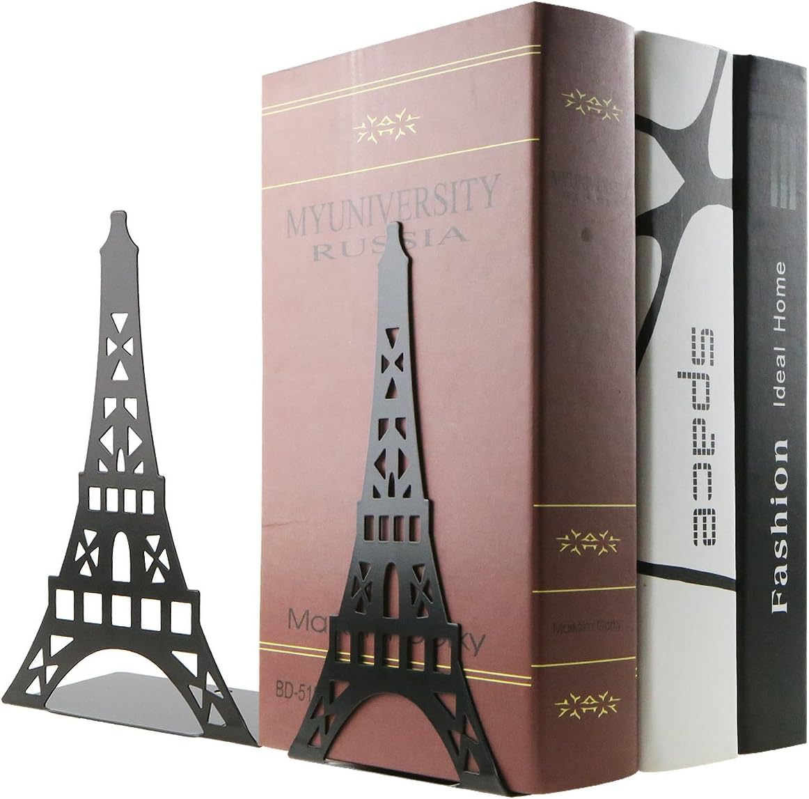 One Pair Creative Paris Eiffel Tower Book Organizer Metal Bookends for Kids School Library Desk Study Home Office Decoration Gift (Black)
