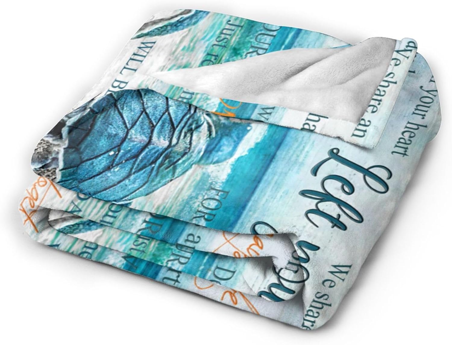 Sea Turtle Ocean Blanket Throw Blanket 50"x40" Blue, White Letter Print Microfiber Fleece Soft Warm Cozy Blanket for Couch, Sofa, Bed All Ages All Seasons