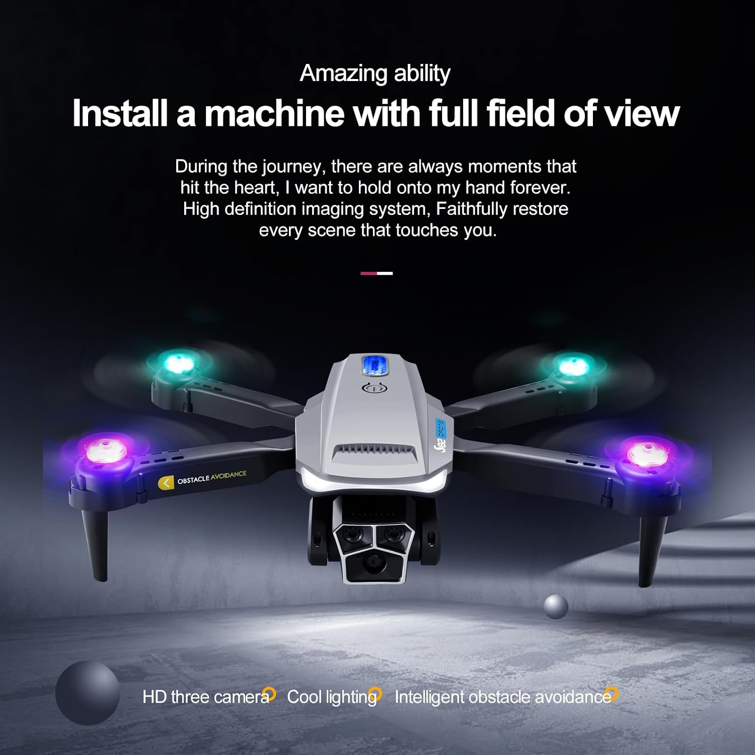 ikaufen S82 4LED Light Drone with Camera for Adults RC Drone With 4K HD Dual Camera WiFi FPV Foldable Quadcopter Aircraft +2 Battery