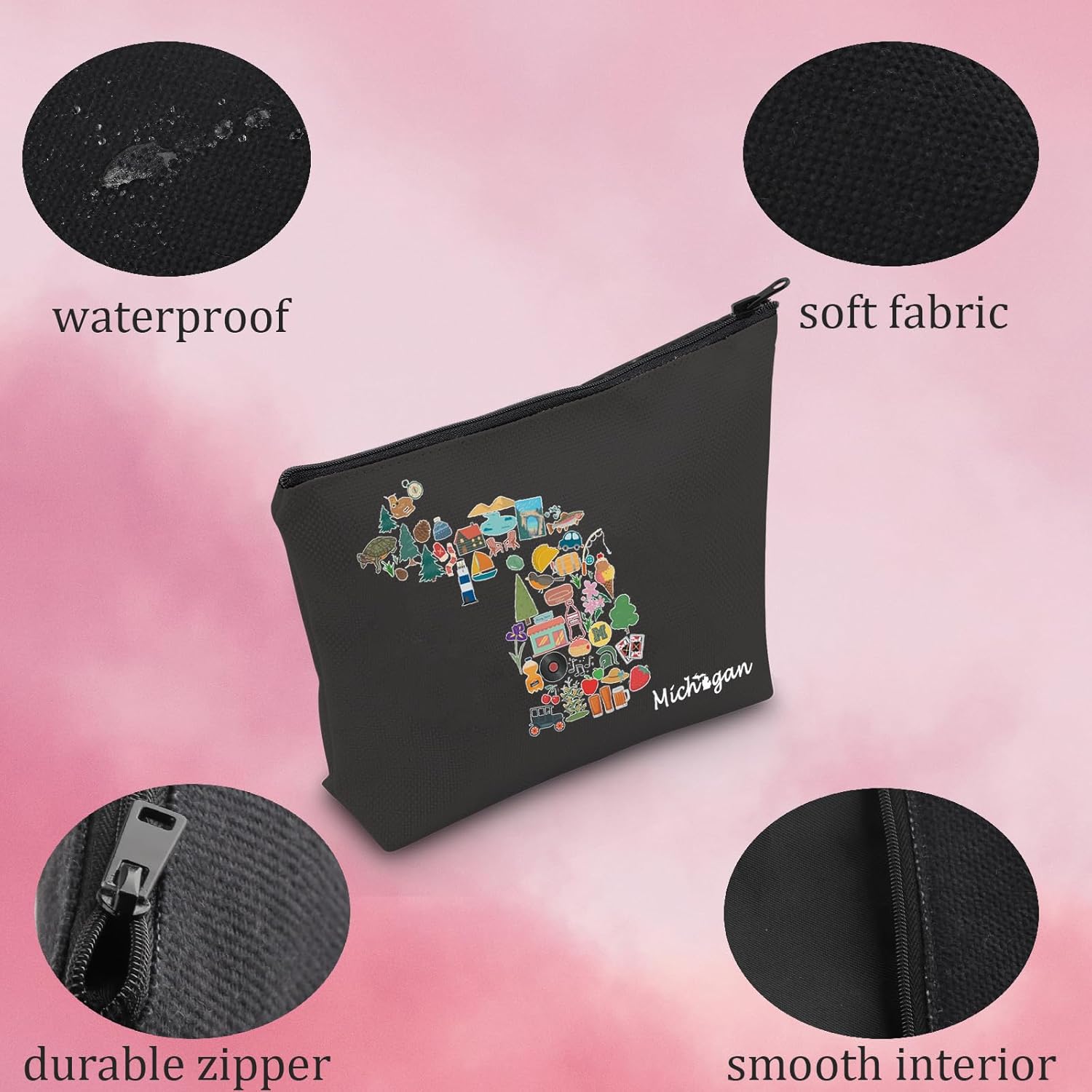 MNIGIU MI Cosmetic Bag Welcome to MI Relocating to MI Gift MI Travel Gift (Michigan BLK) - Image 3