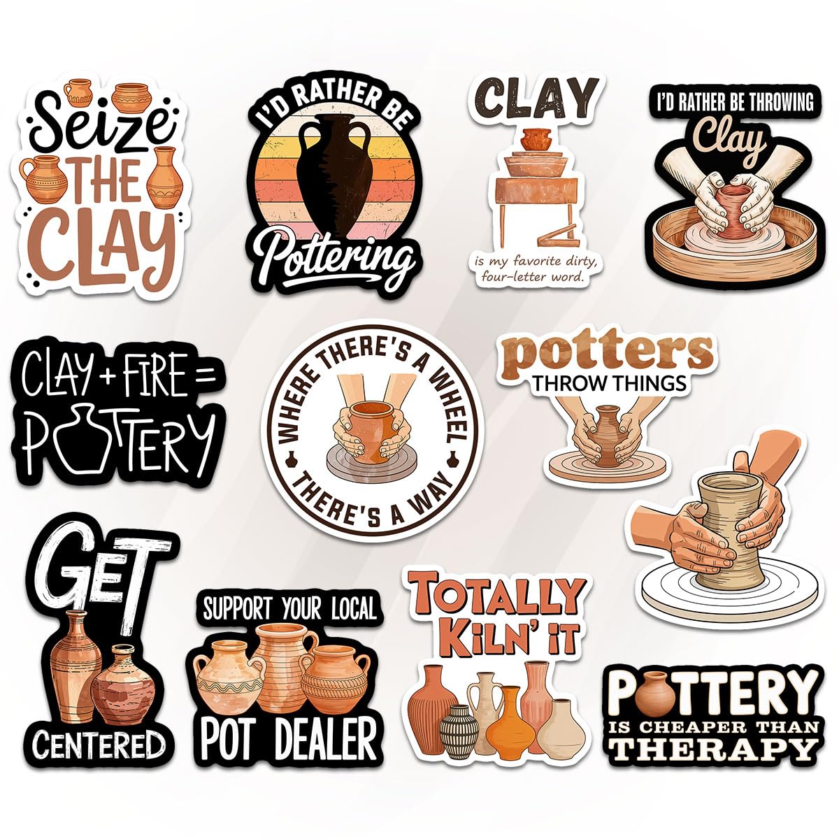 Photo 1 of (12pcs-3in) Pottery Stickers Pack – Gift for Parents, Friends, Artists, Ceramic Enthusiasts, Teachers, Students – Ideal for Laptops, Water Bottles, Phones, Notebooks, Pottery Studios PT
