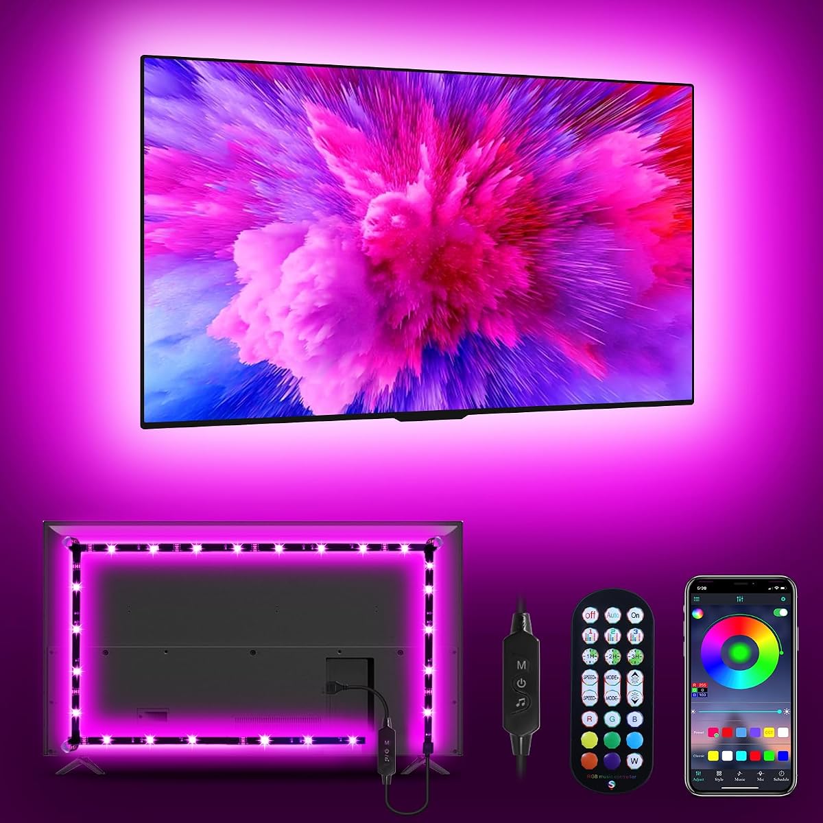 Daymeet LED TV Backlight Strip, 9.8ft RGB Color Changing, Music Sync, USB